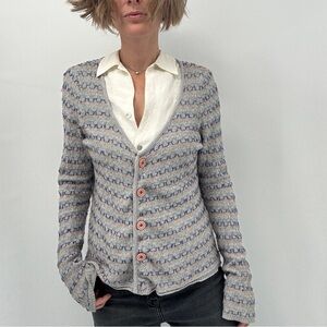 Knitted & Knotted Cardigan Womens XL Anthropologie Retro Open Knit Snaps Sweater